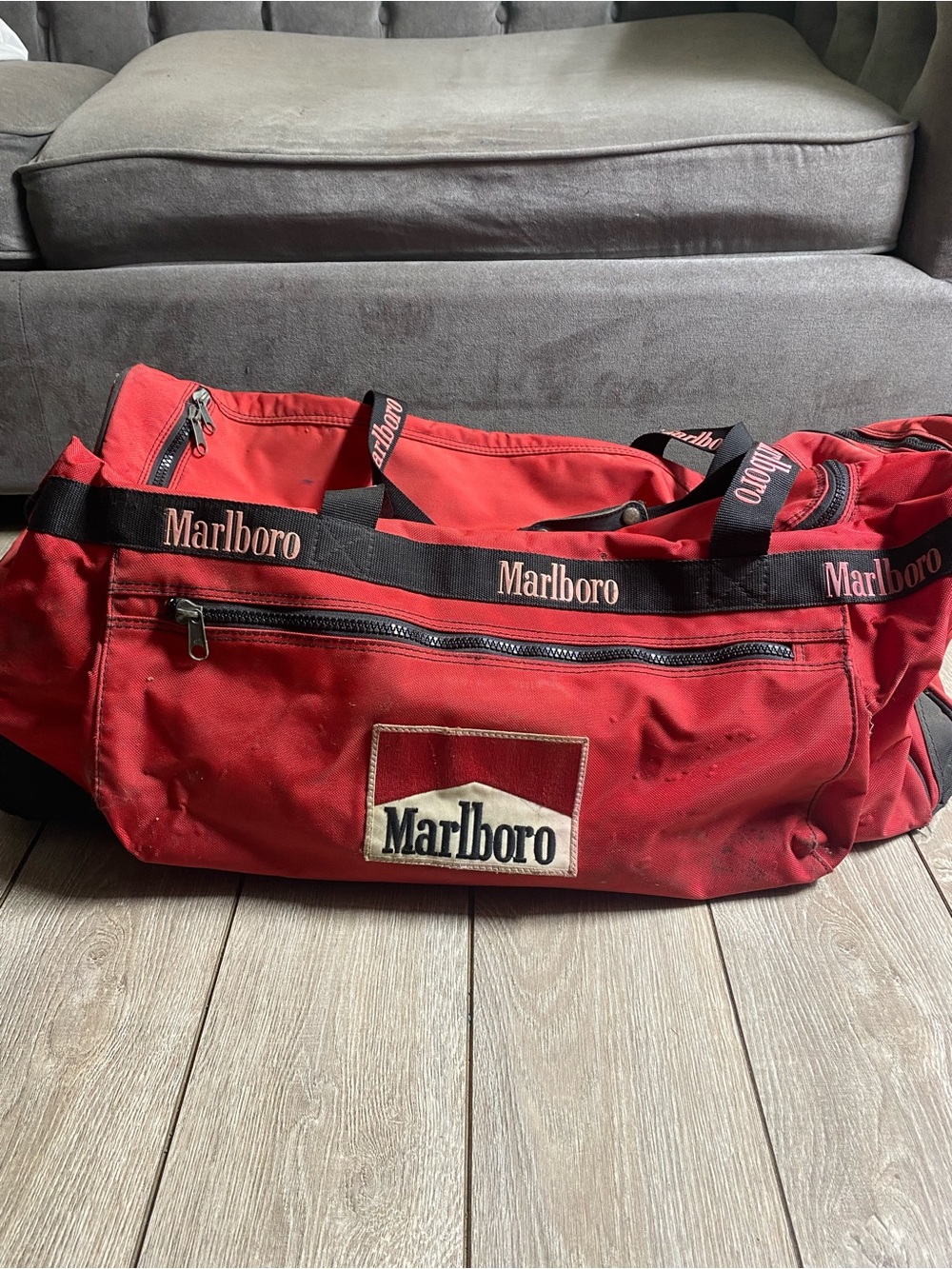 Vintage 90s Marlboro Miles Large Rolling Duffle Bag Red Travel Luggage